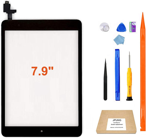 PUNG Screen Replacement for iPad Mini 1/2, A1432 A1454 A1455 A1489 A1490, Black Touchscreen Digitizer with Home Button