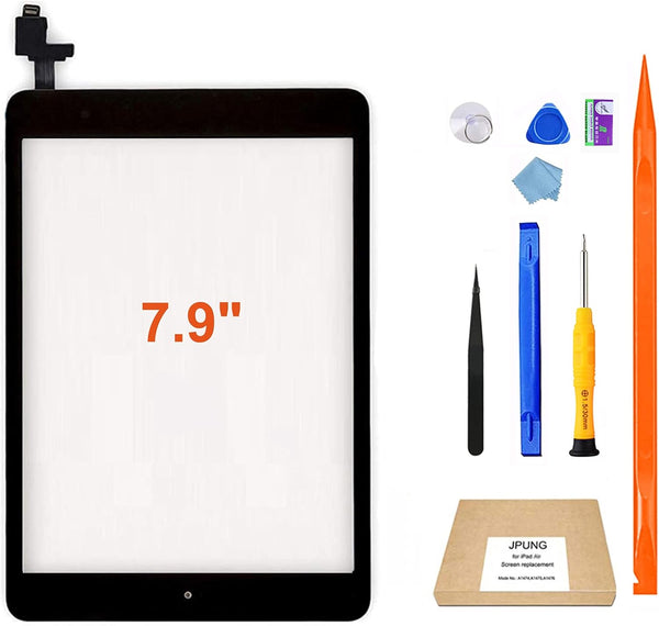 PUNG Screen Replacement for iPad Mini 1/2, A1432 A1454 A1455 A1489 A1490, Black Touchscreen Digitizer with Home Button