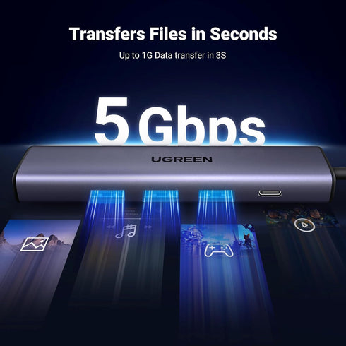 UGREEN USB to Ethernet Adapter, 5 in 1 Hub with Gigabit RJ45, 3 USB 3.0 Ports, USB-C Power for Laptop