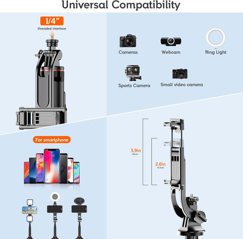 51” Selfie Stick Tripod, Aluminum Alloy Integrated Smartphone Tripod Stand with Wireless Remote Control for