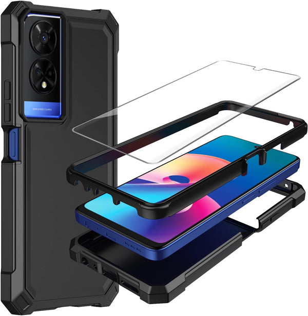 360 Full-Body Soft TPU Bumper Case for TCL 50 XE with Tempered Glass Screen Protector, Shockproof Protective Cover,
