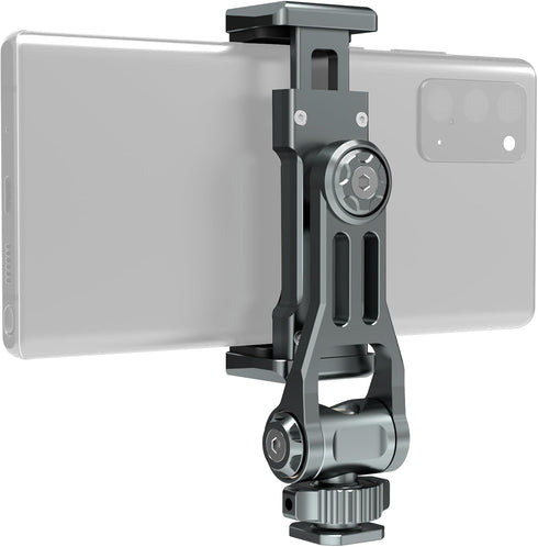 Phone Mount for Camera Hot Shoe, Aluminum Camera Hot Shoe Phone Holder with 2 Additional Cold Shoe Mounts, 360°