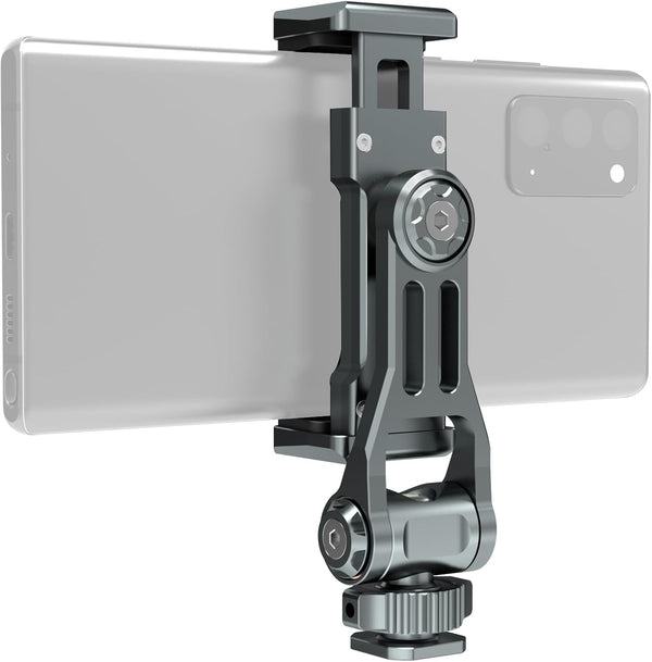 Phone Mount for Camera Hot Shoe, Aluminum Camera Hot Shoe Phone Holder with 2 Additional Cold Shoe Mounts, 360°