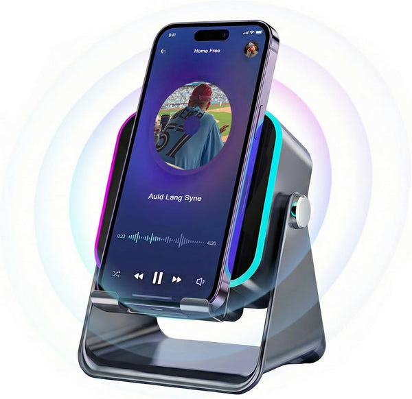 Strackvial 5-in-1 Bluetooth Speaker with Wireless Induction & Phone Holder, 5000mAh Battery, RGB