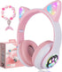 Wireless Headphones for Kids, Cat Ear LED Light Up Bluetooth Headphones with Microphone for
