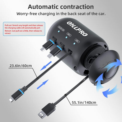 OHLPRO 3-in-1 Backseat Car Charging Station, 36W Fast Charger for All Phones, Ideal for Rideshare