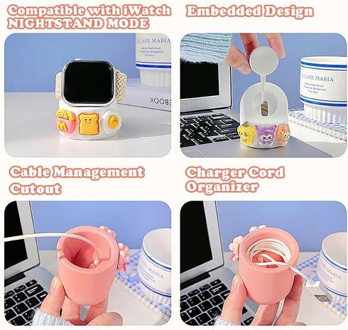 zougon Cute White Rabbit Tulip Charger Stand for Apple Watch Series, Silicone Desk Stand Holder for iWatch, Cute iWatch