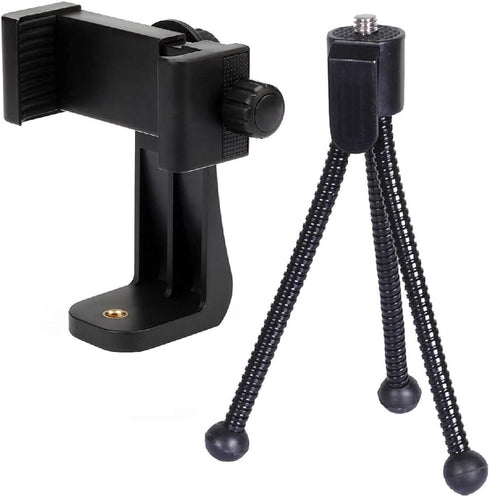 Alphx Universal Smartphone Tripod Cell Phone Holder Mount Adapter Set, Fits All Phones, Includes Mini Tripod