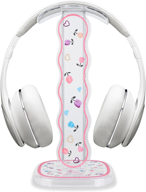 CamyCosy Headphone Stand Gaming Headset Holder for Desk, Clear Tulip Flowers Pattern Cellphone Stand for All Headphones