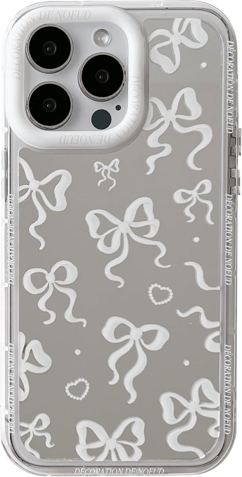 Love Heart Bow Plating Mirror Soft Phone Case for iPhone 13 Pro, Silver