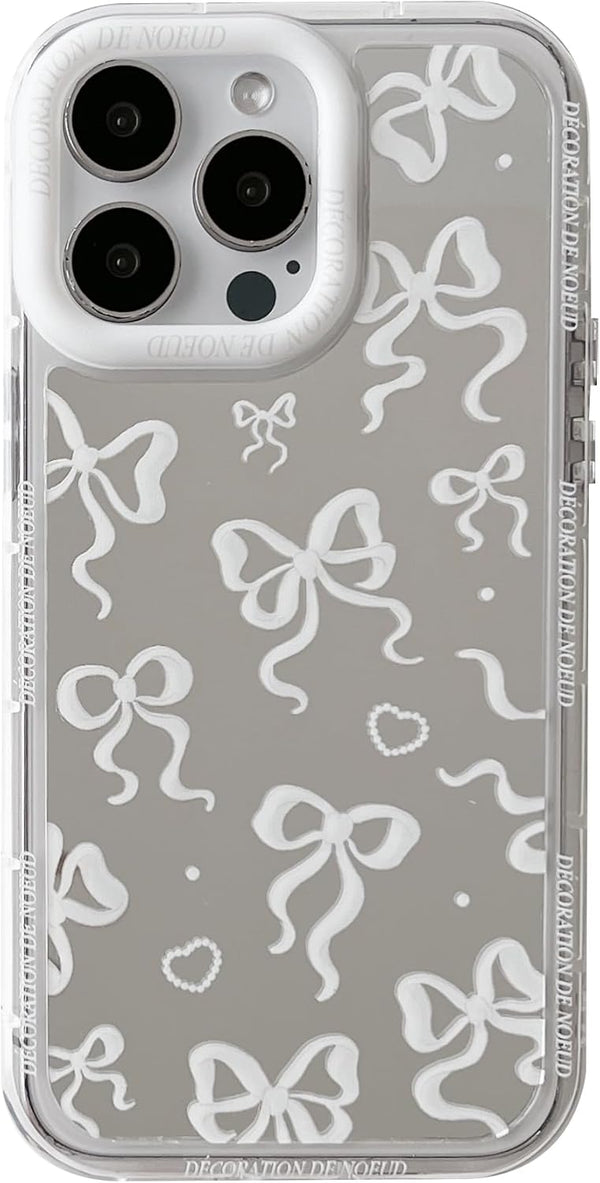 Love Heart Bow Plating Mirror Soft Phone Case for iPhone 13 Pro, Silver