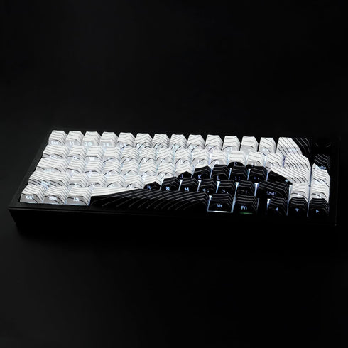 Tsungup PBT Keycaps, White & Black Topographic 128 Keys Shine Through Side Printed Keycaps 75 Percent for Gateron MX