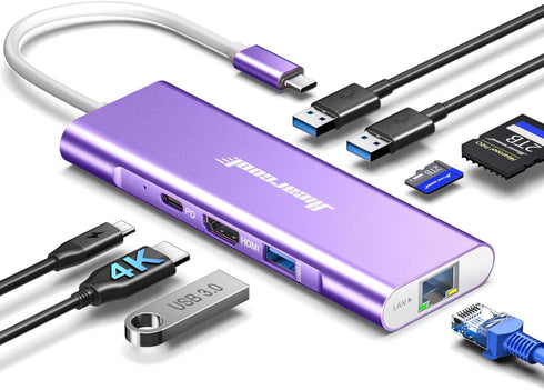 Hiearcool USB C Hub, USB C Ethernet Dongle 4K@60Hz HDMI Multi-Port Adapter for MacBook Dell HP Thunderbolt 3 4 Laptops
