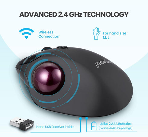Perixx11568 Perimice-717 Wireless Trackball Mouse - 1.34 Inch Trackball, 5 Programmable Buttons, Black