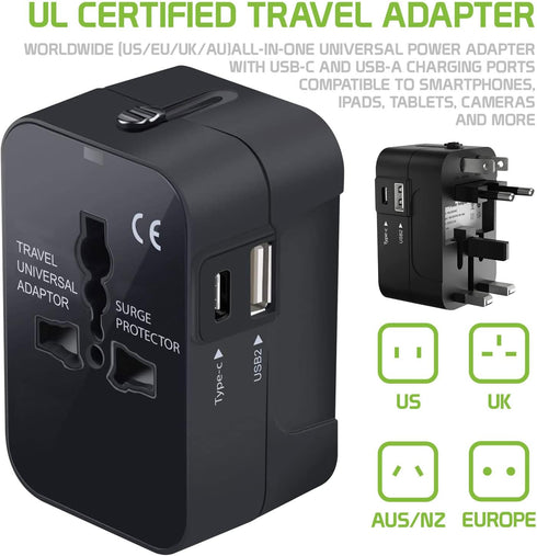 Portable Worldwide Universal Power Adapter Converter, All in One International Wall Charger with USB Ports