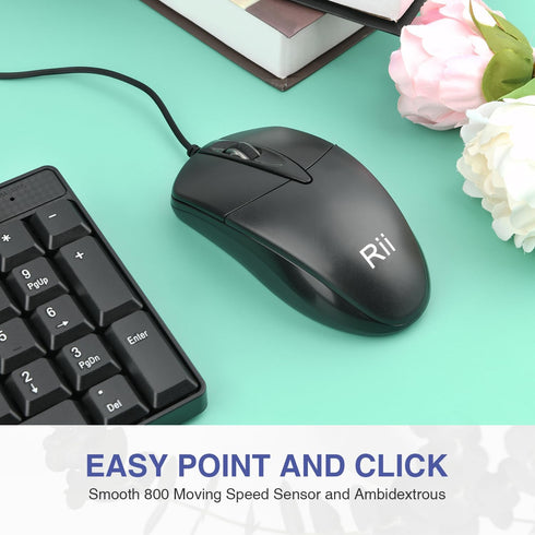 Basic Keyboard and Mouse Rii RK203 Ultra Full Size Slim USB Basic Wired Mouse and Keyboard Combo Set with Number Pad
