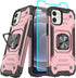 HNHYGETE iPhone 12/12 Pro Case with Screen Protector, Heavy Duty Military Grade 360° Rotatable Kickstand, Rose Gold