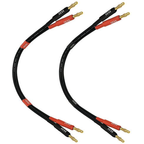 CESS-037-1f Banana Plug Male to Male Speaker Cable, 12 Gauge 680 Strand Count Silicone Soft Wire, 2 Cables