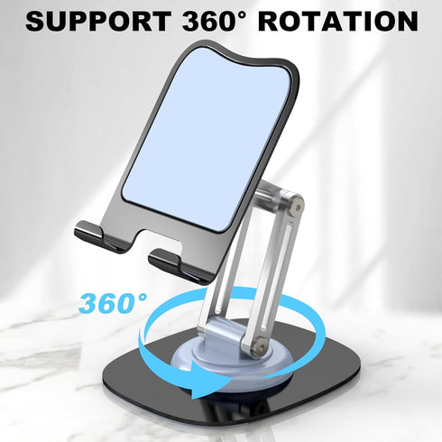 Cell Phone Stand, Fully Adjustable Foldable Desktop Phone Holder, 360 Degree Rotating Desktop Phone Stand for Recording Compatible with iPhone 15 14 13 12 Pro Xs Max Xr All Phones, Blue