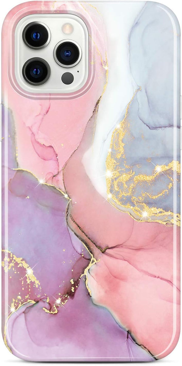 JIAXIUFEN Gold Sparkle Glitter Case, Compatible with iPhone 12 and 12 Pro, Slim Shockproof TPU Soft Rubber Cover, Pink
