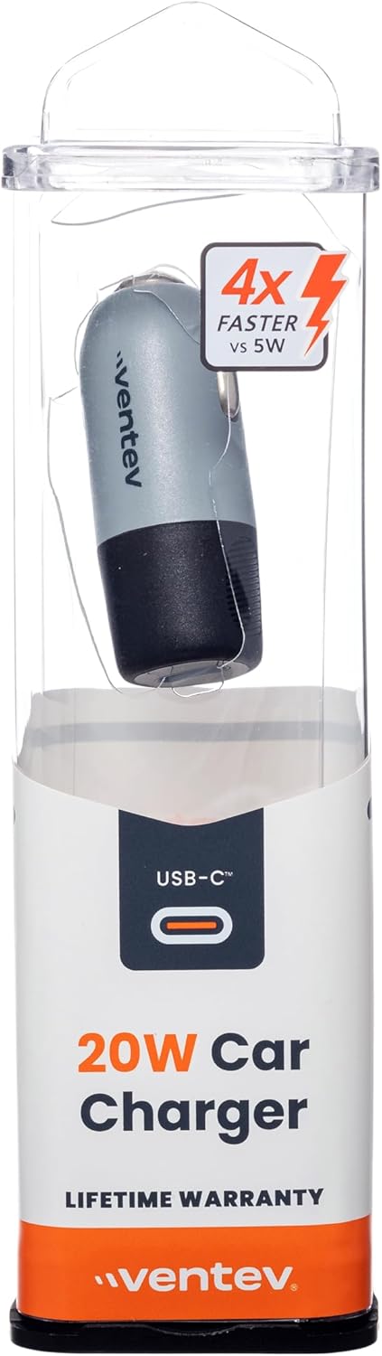 Ventev 20W USB C PD Car Charger, Compatible with Samsung & Apple, Works as iPhone and Android Charger (Dark Gray)