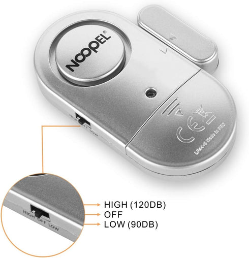Door Window Alarm 2 Pack, New Version with Two Volume Levels,NOOPEL Burglar Intruder Entry Alarm for Kids Toddlers Indoor Personal Safety