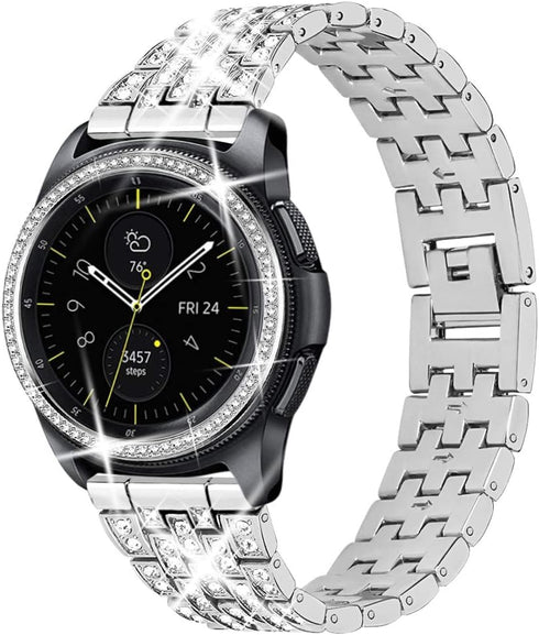 Dsytom Compatible with Samsung Galaxy Watch 42mm Band, 20mm Jewelry Watchband & Bezel Ring Cover (Silver)