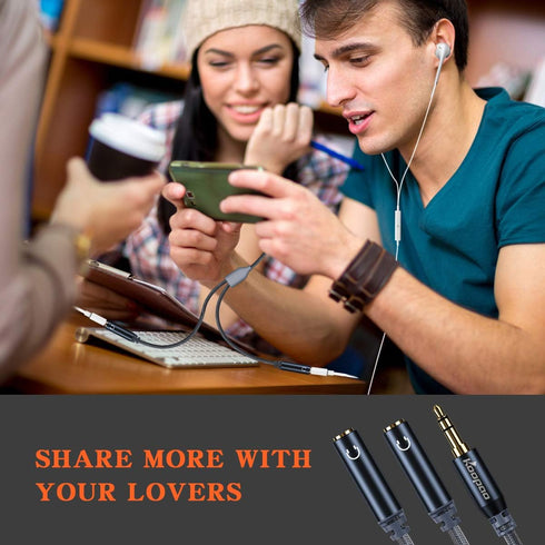KOOPAO 3.5mm Dual Headphone Jack Adapter - 3.5mm Male to 2 Female Headphone Splitter AUX Audio Cable for Phone, PC