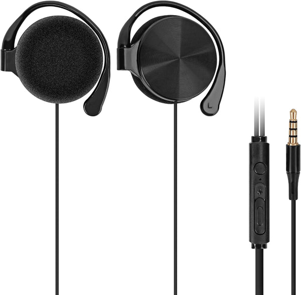 GEEKRIA Wired Clip On Ear Headphones, Portable Hook On with Microphone, Compatible with Android, MAC, Windows