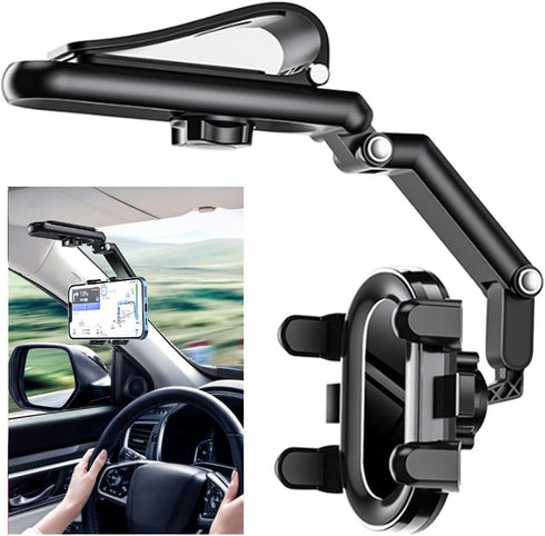 Sun Visor Car Phone Holder, Multifunctional Adjustable Cell Phone Holder, 360° Rotatable and Retractable for Most Cell