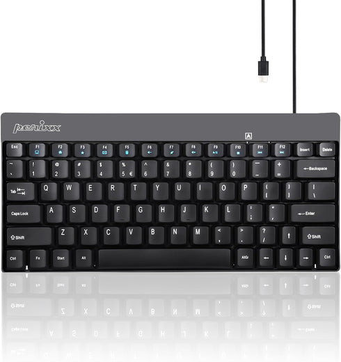Perixx PERIBOARD-422 Wired USB-C Mini Keyboard, Black, US English Layout, USB Type C Connector