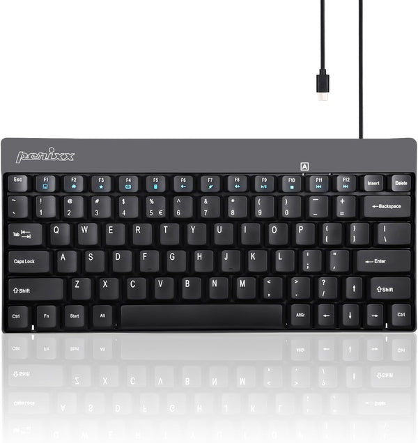 Perixx PERIBOARD-422 Wired USB-C Mini Keyboard, Black, US English Layout, USB Type C Connector