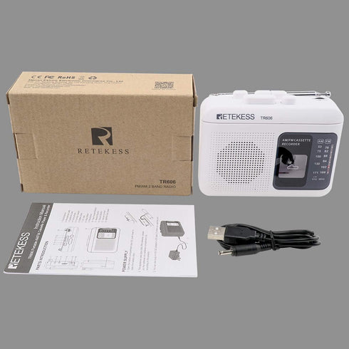 Retekess TR606 Cassette Tape Player, Recorder with Built-in Speaker, AUX Jack, AM FM Radio, White