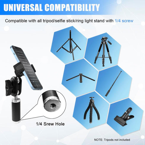 JCTRIWAY Tripod Phone Mount, Universal Phone Holder for Tripod, Cell Phone Tripod Mount Adapter Multi Angle Adjustment