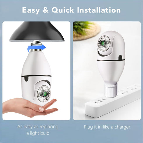 Light Bulb Security Camera, 1080P Wireless for Pet, 360° PTZ Light Socket with Motion Detection Auto Tracking (2Pack)