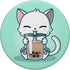 Cute Boba Kit Tea Cat Enjoying Tea Pet Kitty Lover Green PopSockets PopGrip: Swappable Grip for Phones & Tablets