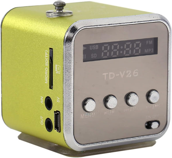 TD V26 Portable Mini Speaker, Music Player with FM Radio, Support TF Card and U Disk, Green