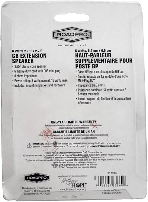 Roadpro RP-108C 2-3/4" CB Extension Speaker with Swivel Bracket