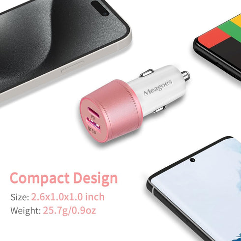 USB C Car Charger, 48W 2-Port Fast Charging Adapter with PD & QC3.0 for iPhone 15 Pro Max, Samsung Galaxy