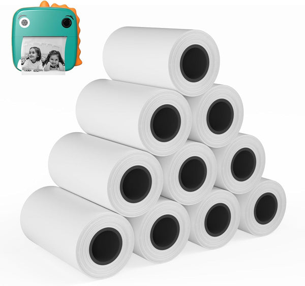 MFLABEL Kids Instant Camera Refill Print Paper, 10 Rolls White Mini Thermal Printer Paper 2.2 x 1.1 Inch for Kids HD