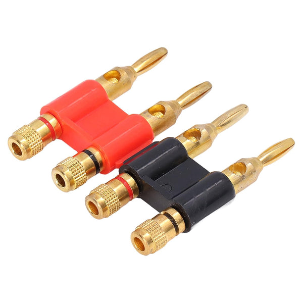 2Pcs Stackable Dual Banana Plugs for Speaker Wire, Brass Male Plug 2 Way Banana Connectors