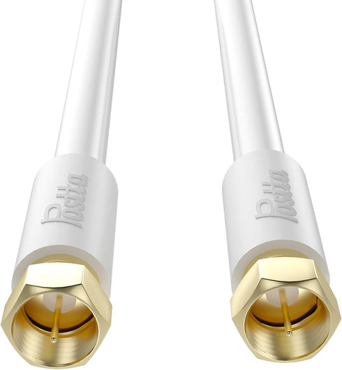 Postta Coaxial Cable (6 Feet), Triple Shielded Digital RG6 Antenna Cable with F-Male Connector Pin, White