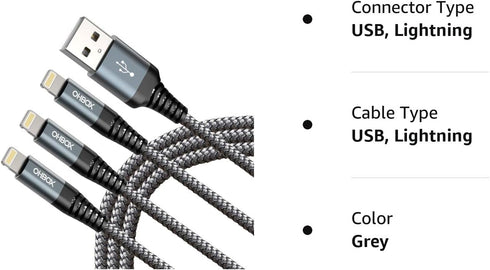 ohbox 10FT iPhone Charger Cable 3-Pack, MFI Certified USB Lightning, Fast Charging for iPhone