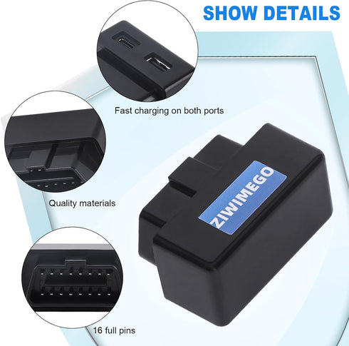ZIWIMEGO Car OBD USB Charger Power Adapter, OBD to Type-C Female Adapter Charger for Dash Camera GPS Mobile Phones