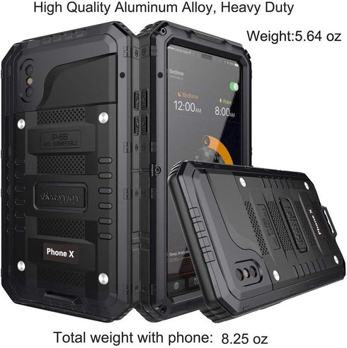 Beasyjoy iPhone X Case, Heavy Duty Metal Cover with Full Body Protection, Shockproof, Dustproof, Rugged, Black, 5.8