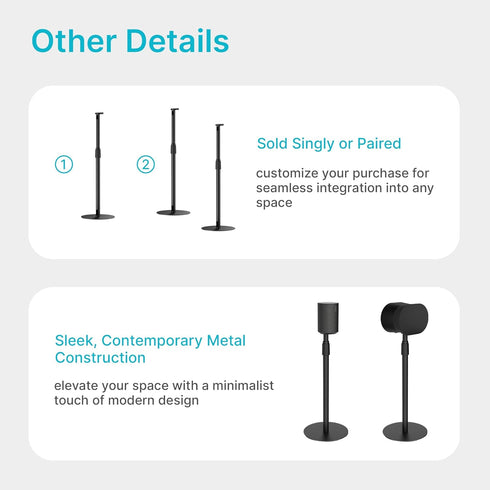 Speaker Stand with Cable Management, Compatible with SONOS Era 300 and Era 100, Height Adjustable up to 42.6'', Black,