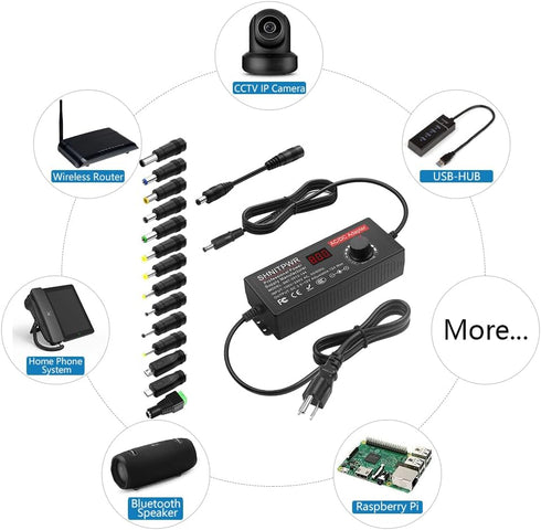 SHNITPWR Adjustable DC 12V Universal AC Adapter, Multi-Voltage 3.5V~12V 12A 144W Power Converter with 14 Tips