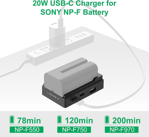 NP-F Battery Adapter Plate for NP-F 550V, 750V, 970V - Fast Charging Mount with 1/4'' Screw for Camera Rig