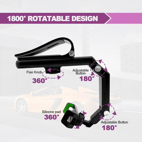 Multifunctional 360° Rotating Sun Visor Cell Phone Holder, Compatible with iPhone, Samsung, Android, Universal Rearview