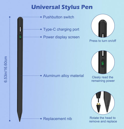 MoKo Stylus Pens for Touch Screens, Fast Charge Stylus Pen for Apple iPad/iPhone/Samsung/Lenovo Tablets, Black